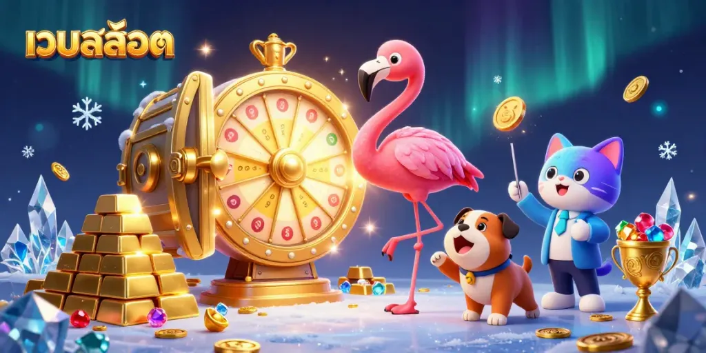 การหมุนวงล้อรางวัลในเว็บสล็อต ที่มีการแสดงผลแบบ 3D พร้อมสัตว์การ์ตูนที่น่าตื่นเต้น