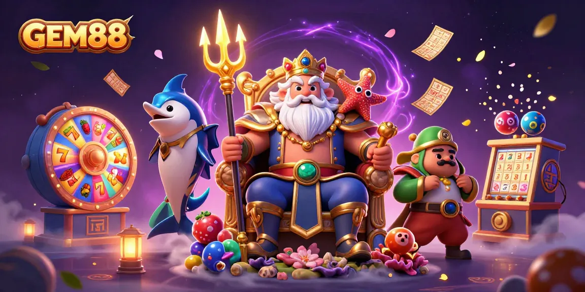 Play exciting slot games at GEM88 with this vibrant, action-packed casino scene illustration.