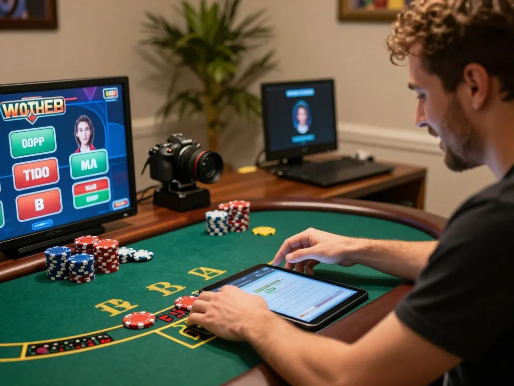 Player engaged in exciting live dealer blackjack at webnk88 online casino, showcasing strategic gameplay.