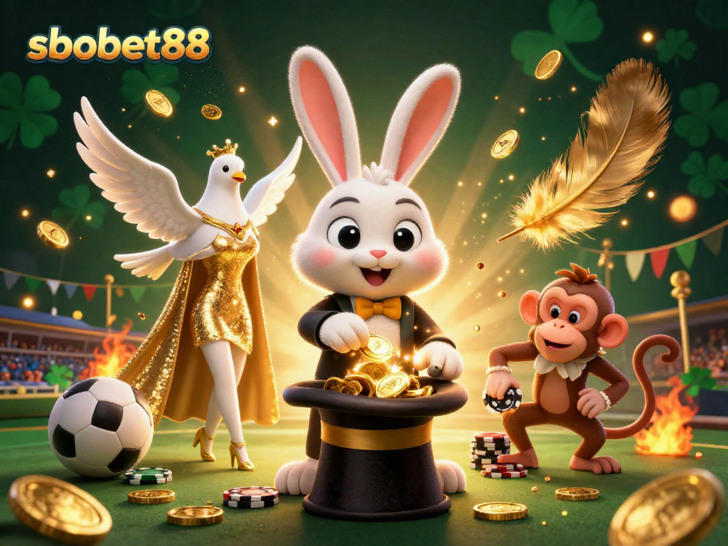 Experience sbobet88's thrilling sportsbook with a magician rabbit, glamorous dove, and poker-charming monkey.
