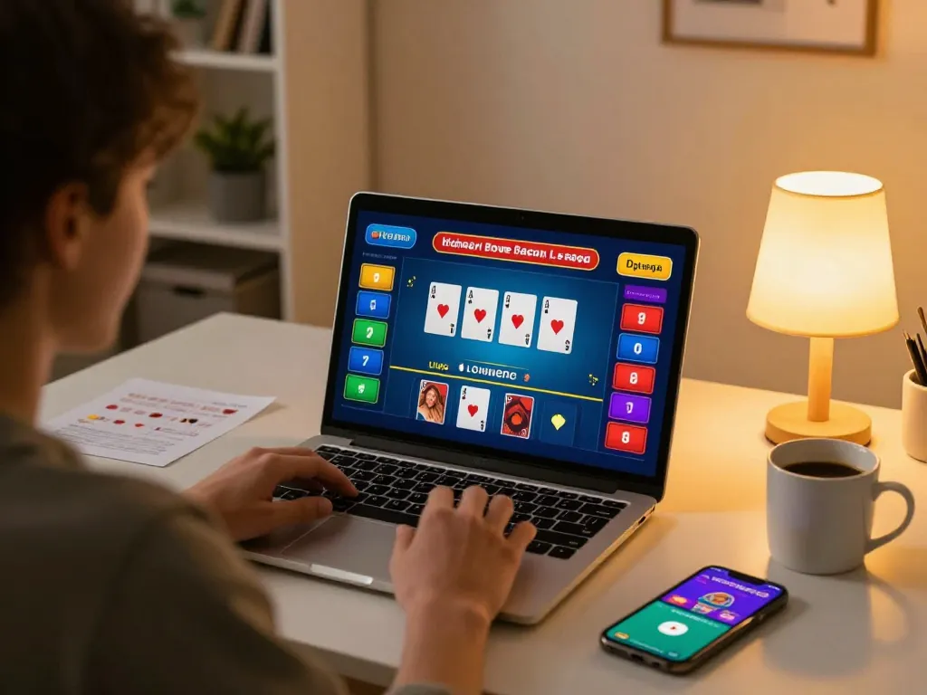 Engaging with pfly88 live blackjack game on a cozy home setup, showcasing strategic gameplay.