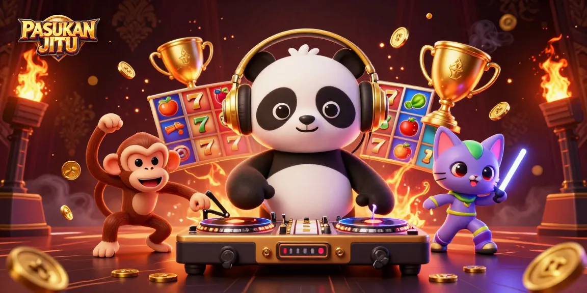 Engage with PASUKAN JITU in a vibrant slot-themed illustration highlighting gaming excitement.