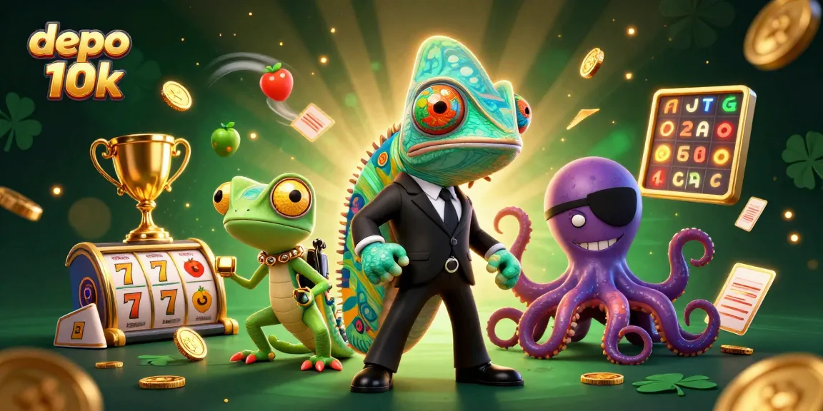 Experience the thrill of depo 10k with vibrant casino action featuring colorful slot reels and dynamic characters.