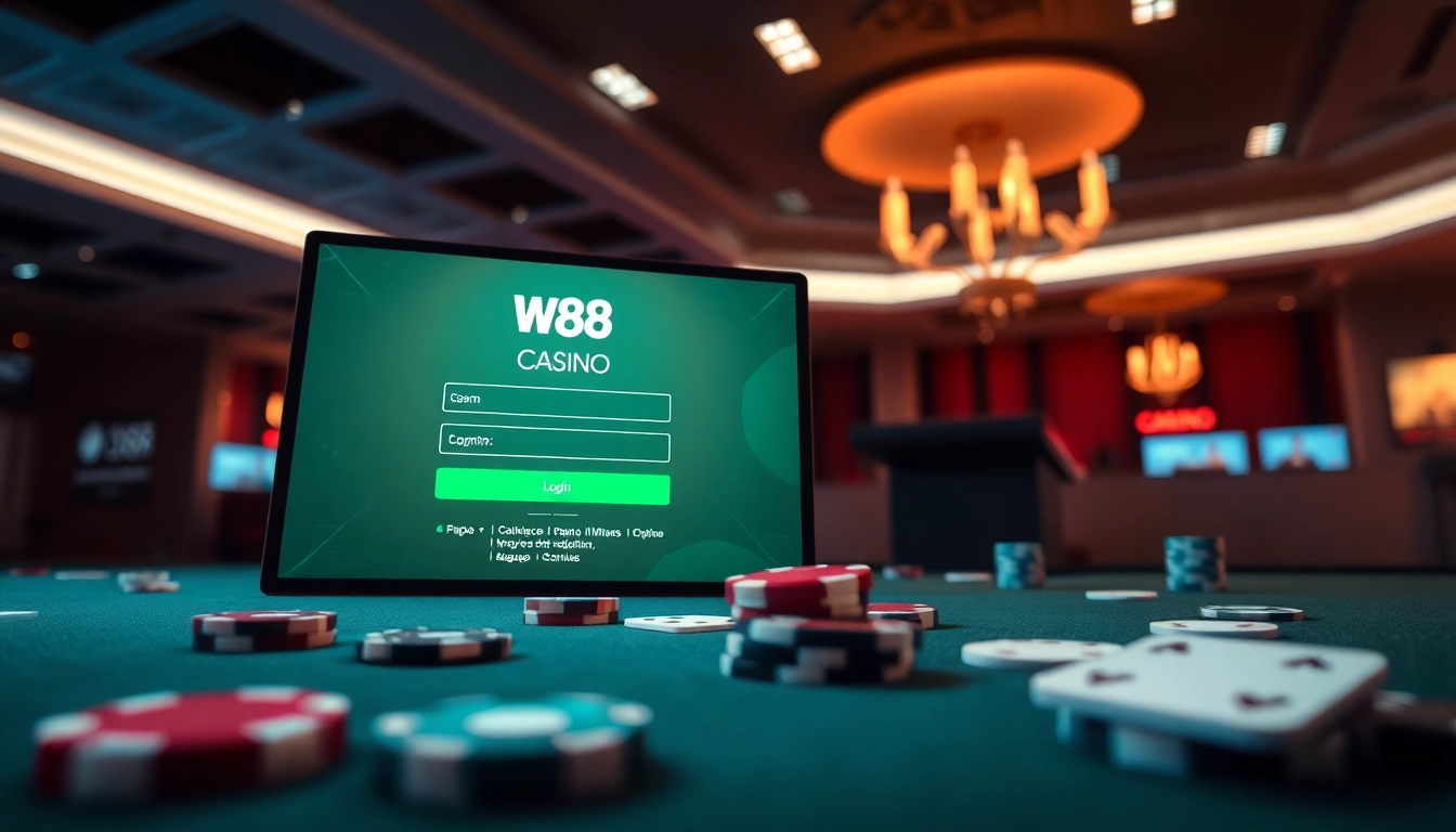 Access your gaming account easily with the W88 login on a sleek digital interface.
