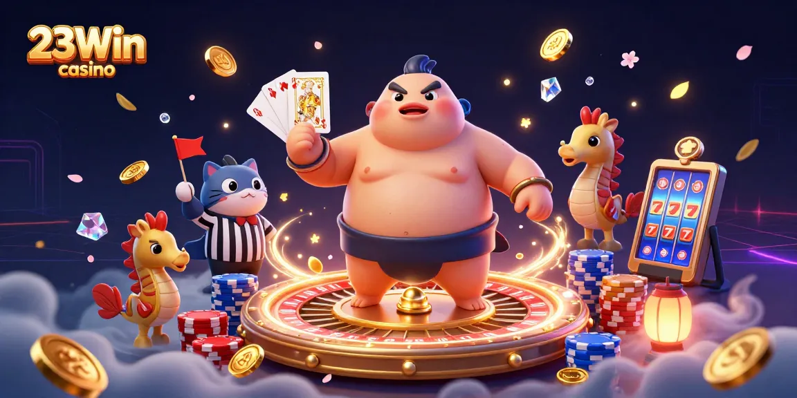 Engage in thrilling 23Win casino action with vibrant characters and dynamic gaming elements.