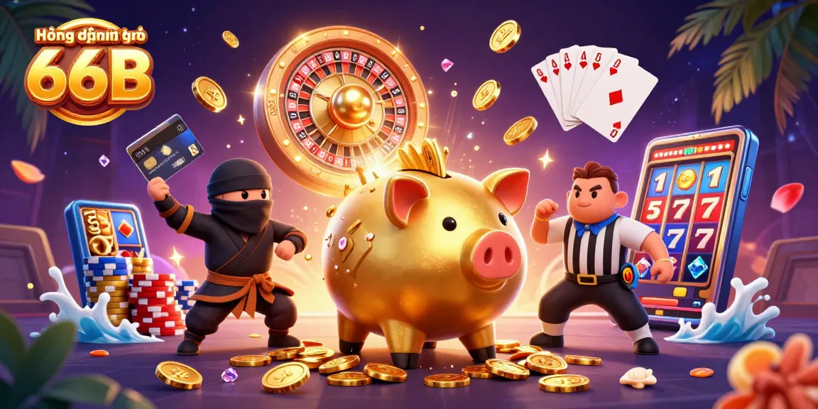 Hướng dẫn tham gia 66B with a golden piggy bank sumo wrestling in a vibrant casino scene