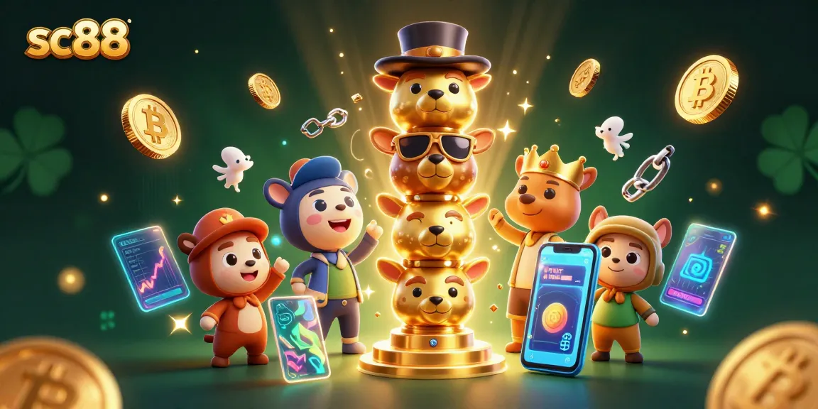 Join the excitement at sc88 with a vibrant 3D illustration showcasing cryptocurrency and casino elements.