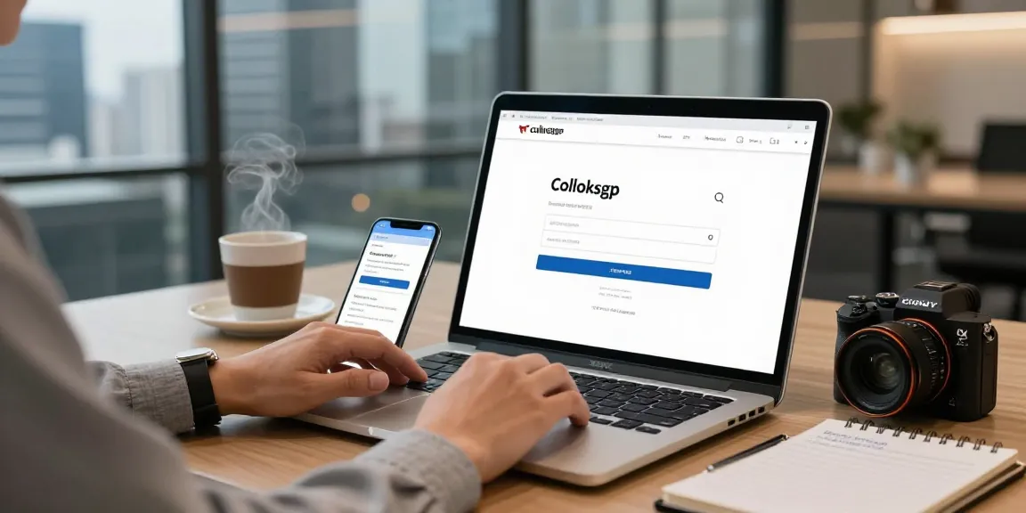 Engaging with coloksgp login on a laptop in a modern office workspace.