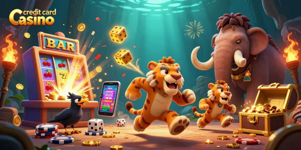 Play at a credit card casino with lively 3D cartoon characters and exciting gaming elements.