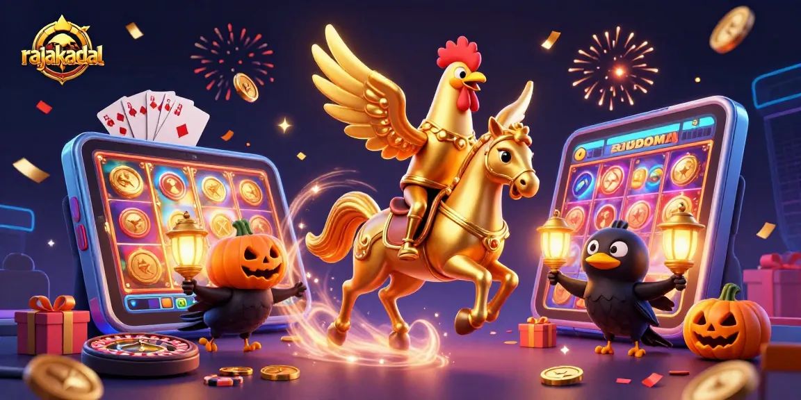 Merayakan permainan seru di rajakadal dengan slot game penuh warna, koin berkilau, dan karakter menarik.