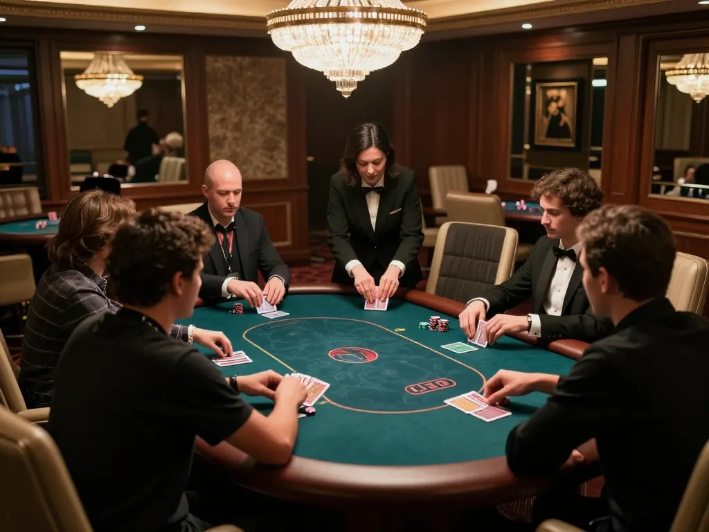 KJC players strategizing at a luxurious poker table in a private VIP gaming room, showcasing high-stakes gameplay.