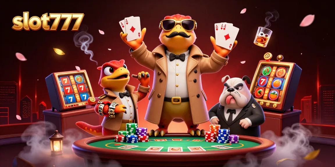 Experience thrilling slot777 action in a vibrant casino scene with animated raptors and playful game elements.