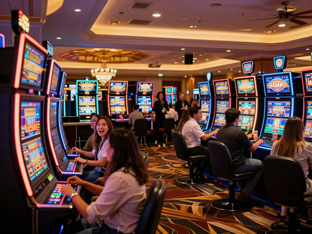 TG88 players enjoying vibrant slots and exciting wins at a luxury casino atmosphere.