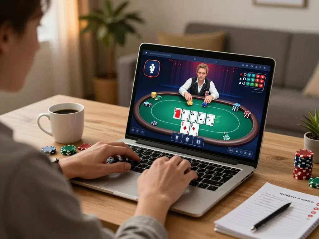 Sunwin user placing strategic bets during a cozy online poker session