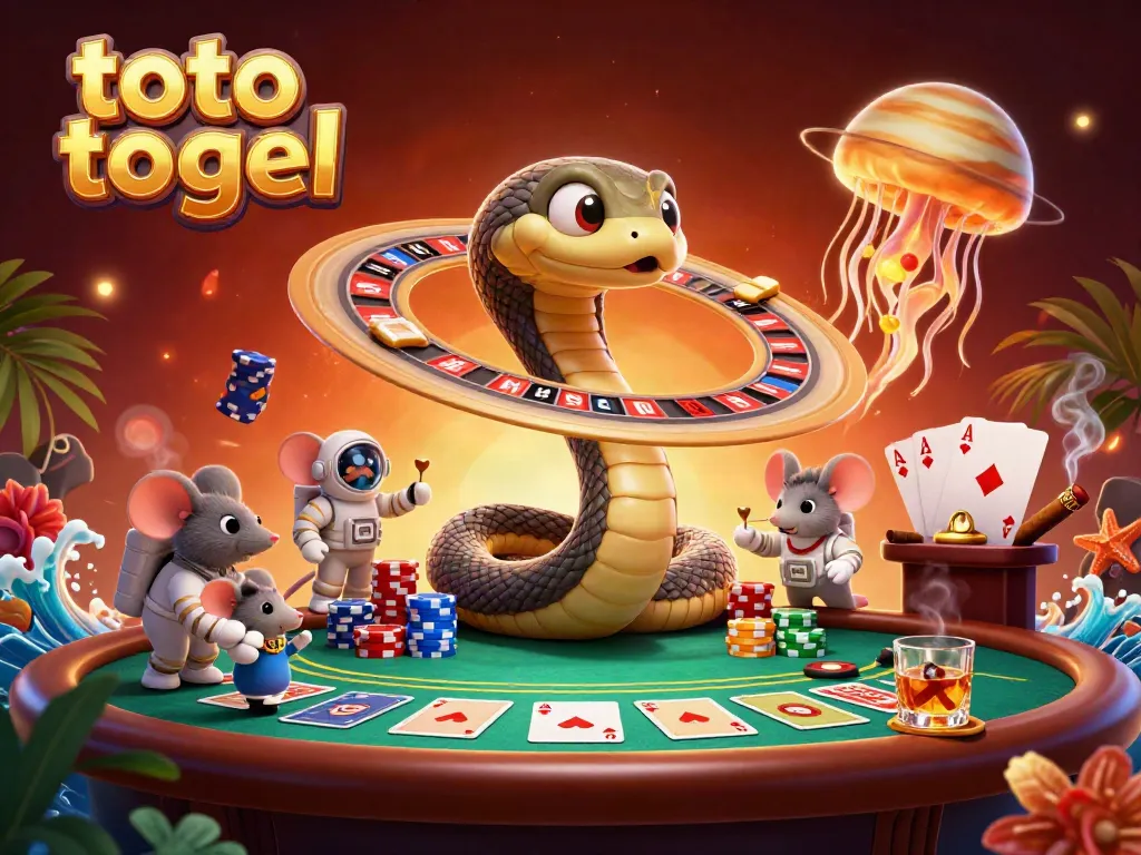 Experience immersive gameplay with toto togel in a colorful cosmic casino scene featuring unique characters and vibrant gambling elements.