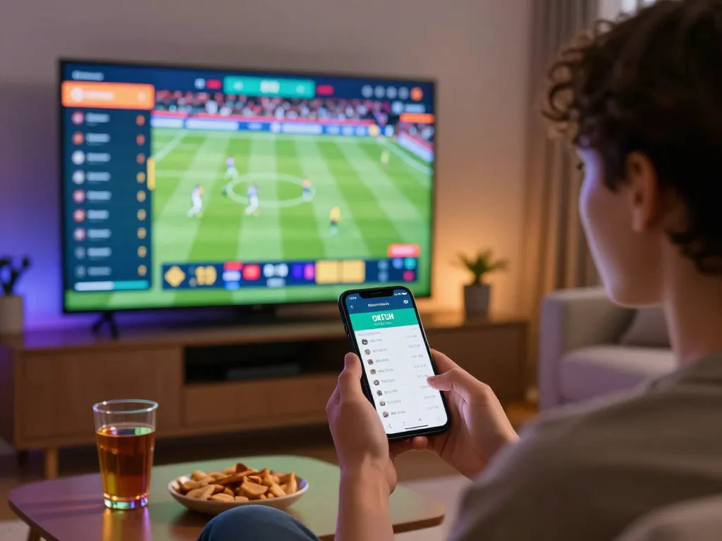 Engaging in sports betting with the OKFUN app during a live football match.