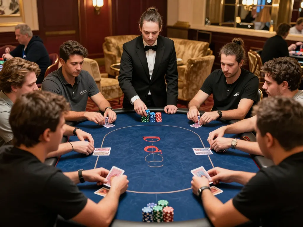 Players engaging in a strategic poker game at the 789 club, showcasing vibrant chips and focused expressions.