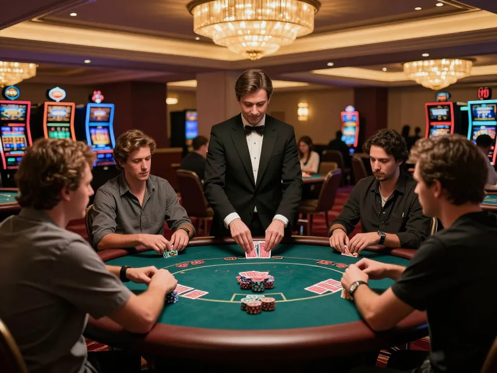 Players engaging at HZ88 poker tables, showcasing dynamic gameplay in a luxurious casino