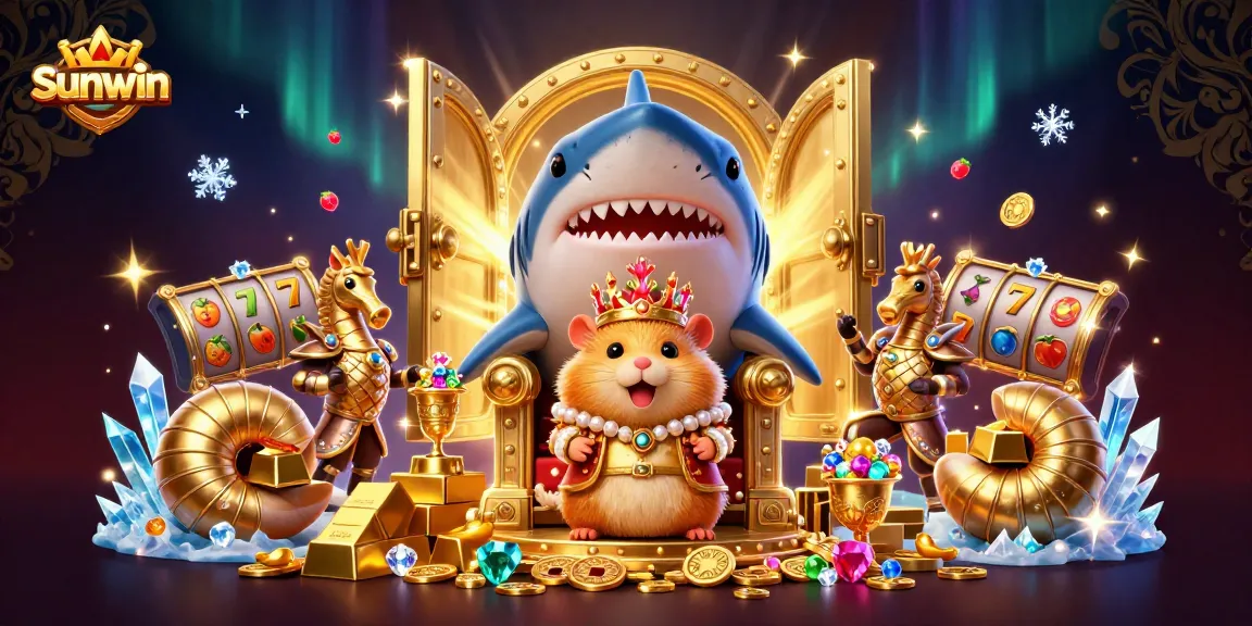 Experience captivating online gaming at sunwin with vibrant casino-themed 3D art showcasing a hamster king.