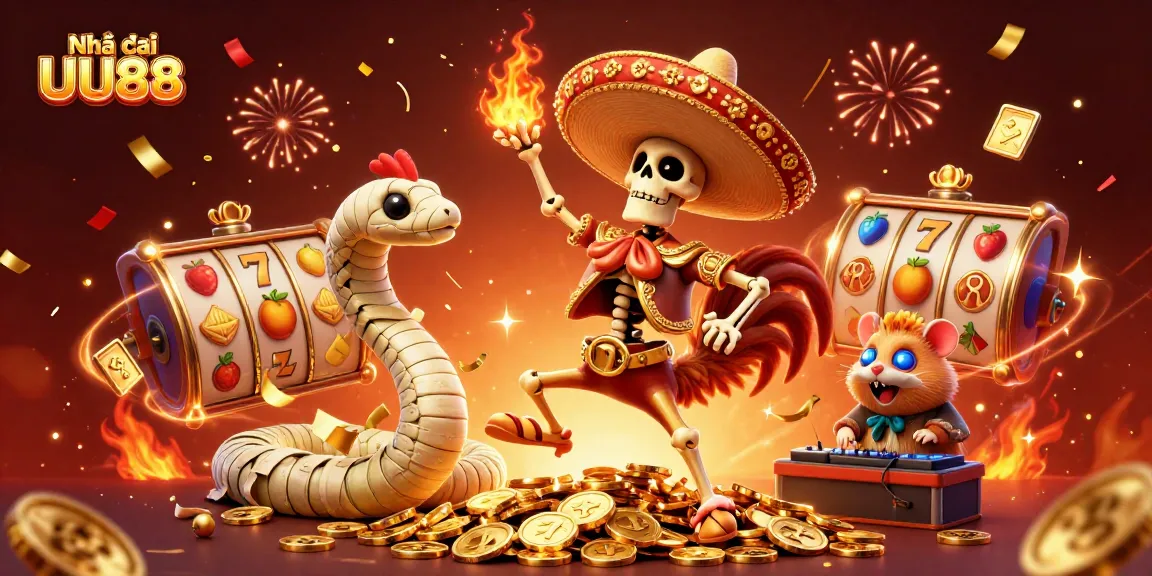 Experience the thrill of Nhà cái UU88 with a vibrant 3D casino celebration scene.