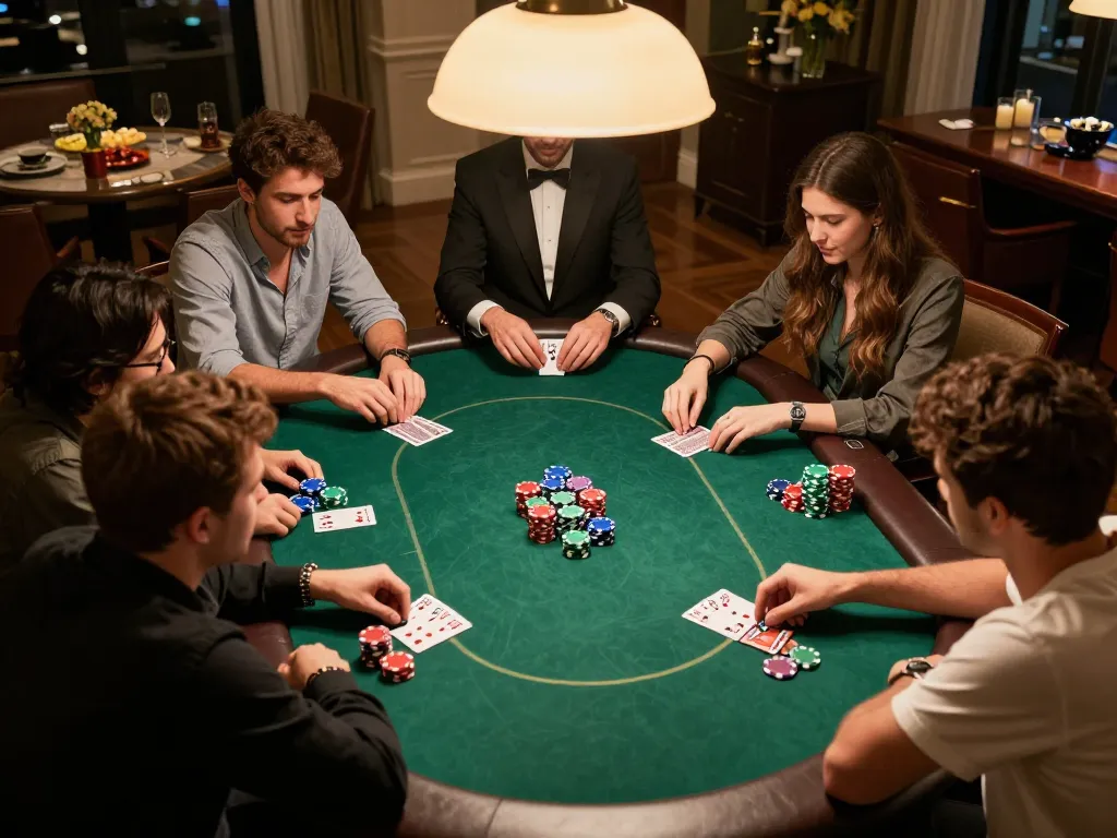 Players enjoy an exciting game at God55 casino poker table during friendly competition