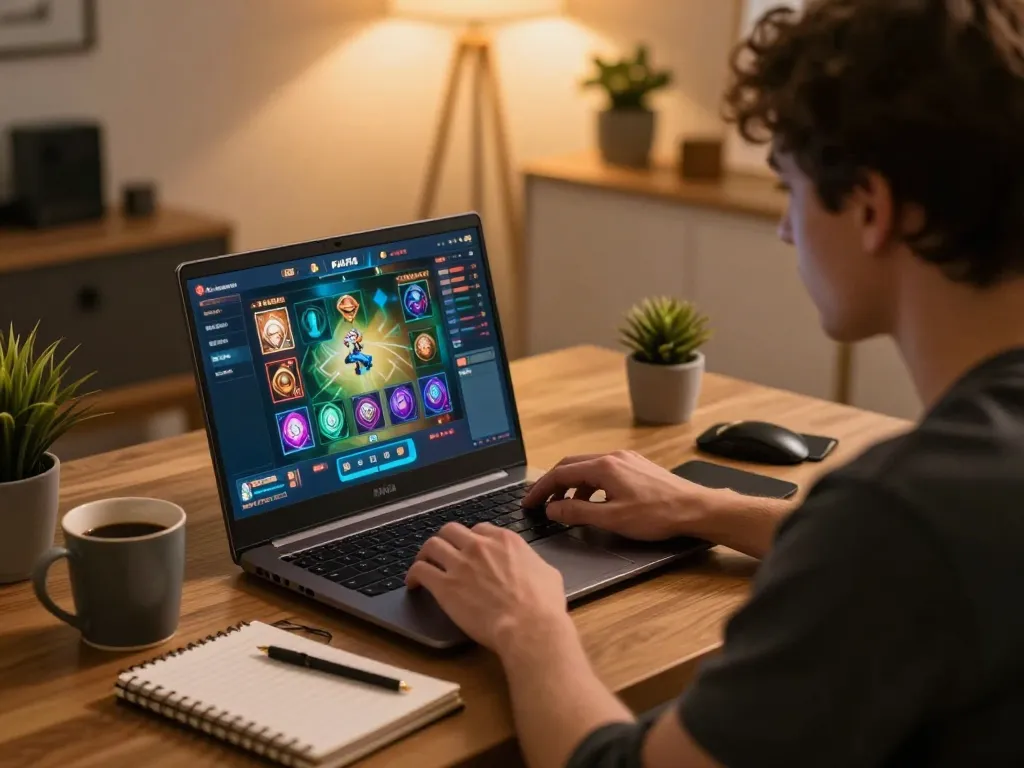 Player analyzing gameplay on FAFA 828 platform while enjoying a cozy home atmosphere.