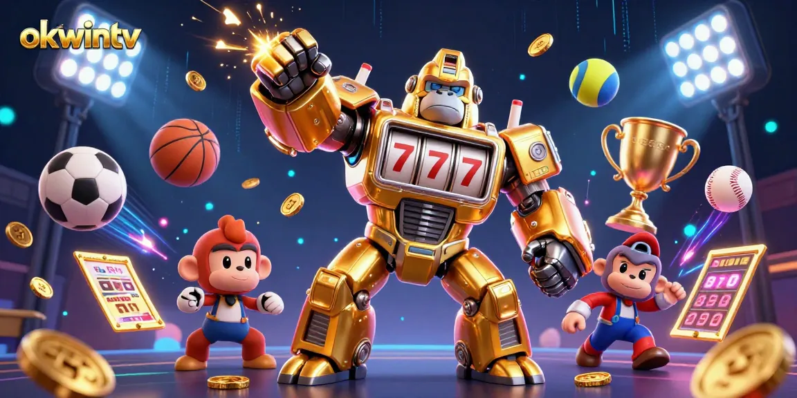Experience thrilling sports action with Okwintv's dynamic 3D scene featuring a transformer-style gorilla mech.