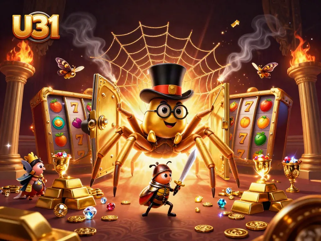 Experience U31’s thrilling gaming adventure with a lively golden tarantula and brave beetle knight.