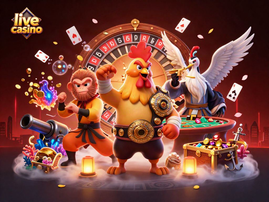 Experience thrilling live casino action with vibrant characters and games in a dynamic, 3D environment.