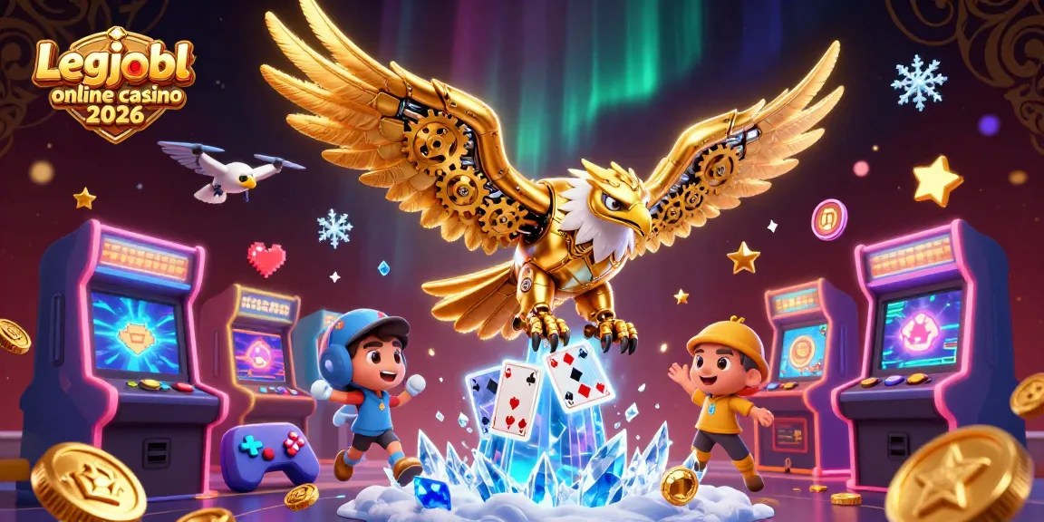 A Legjobb online casino 2026 promóciós illusztrációja, 3D aranysas karakterrel és játékos elemekkel.