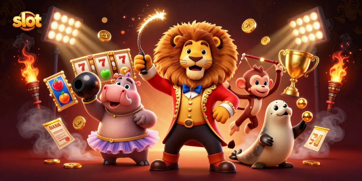 Permainan slot yang seru dengan karakter kartun, reel slot, dan simbol jackpot yang menghidupkan suasana.