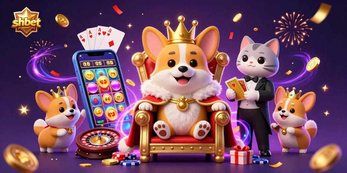 Experience exciting gameplay with shbet featuring royal corgi, poker chips, and vibrant slot machines.