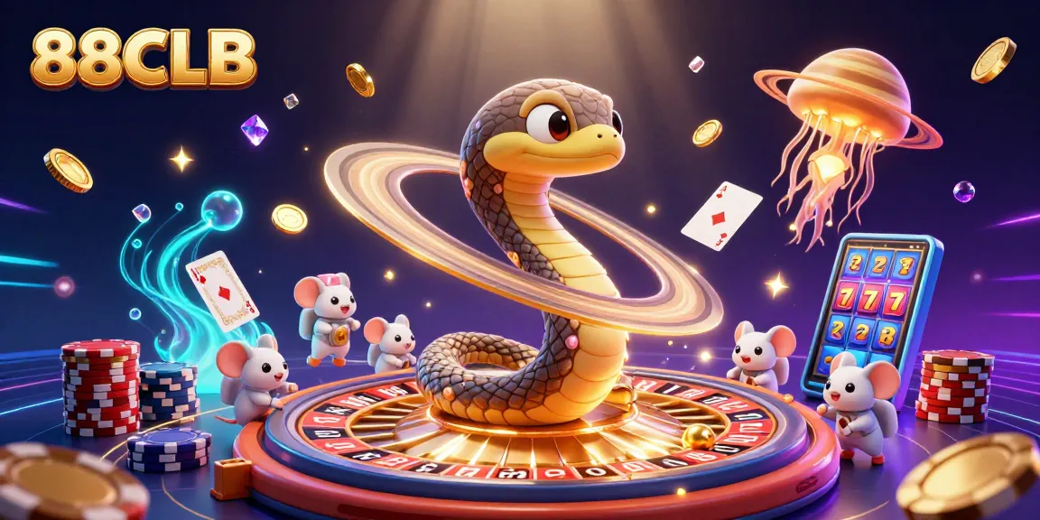 Bet on 88CLB's unique cosmic casino featuring a Saturn ring roulette wheel and astronaut mice.
