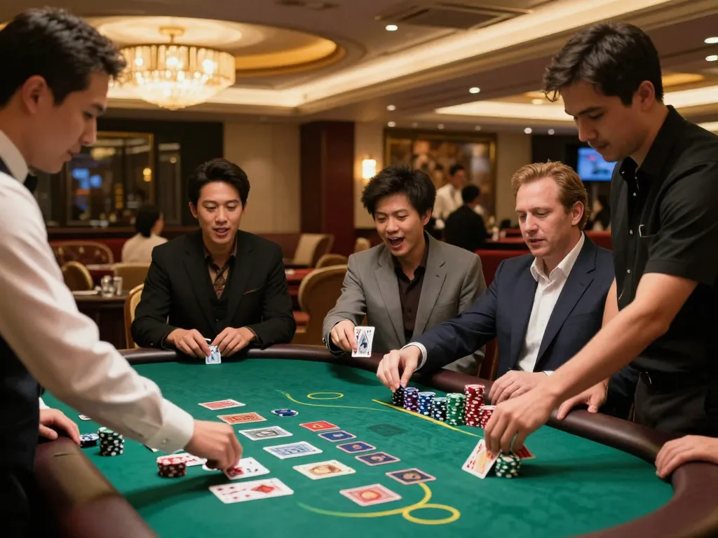 Players enjoying a strategic game of blackjack at CM88's captivating casino environment.