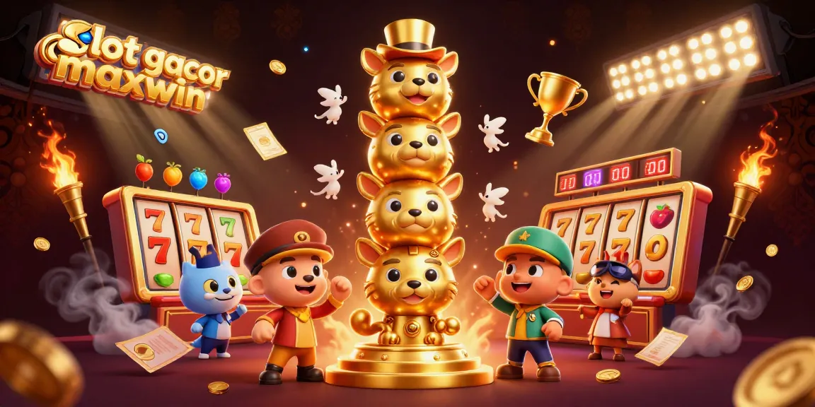 Experience the thrill of slot gacor maxwin with a dynamic 3D illustration of colorful game elements.