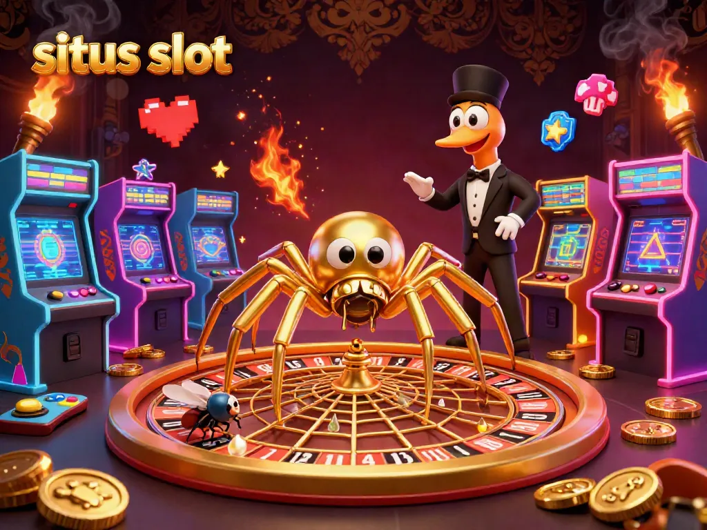 Menangkan permainan di situs slot dengan ilustrasi kasino yang mewah dan penuh warna.