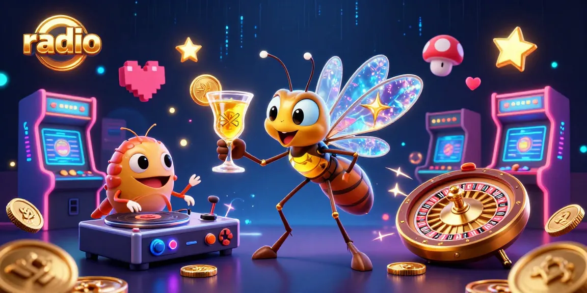 Experience the excitement of WIN79 Radio with a vibrant casino-themed digital illustration showcasing interactive games and characters.