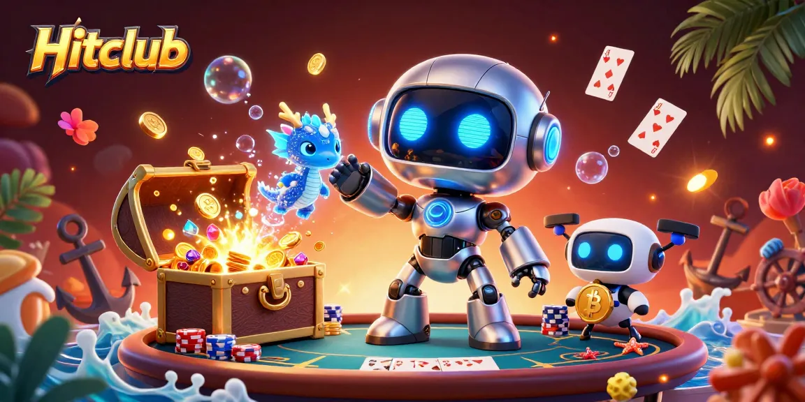 Engage with Hitclub in a vibrant 3D casino scene showcasing animated characters and exciting poker game elements.