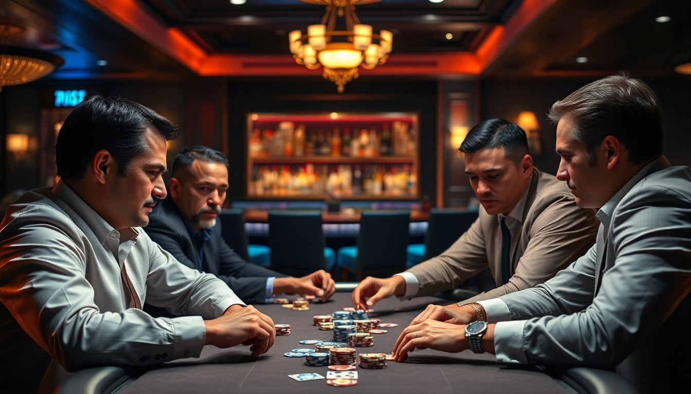 bbni4d menampilkan pemain poker profesional yang terlibat dalam permainan intens di kasino.