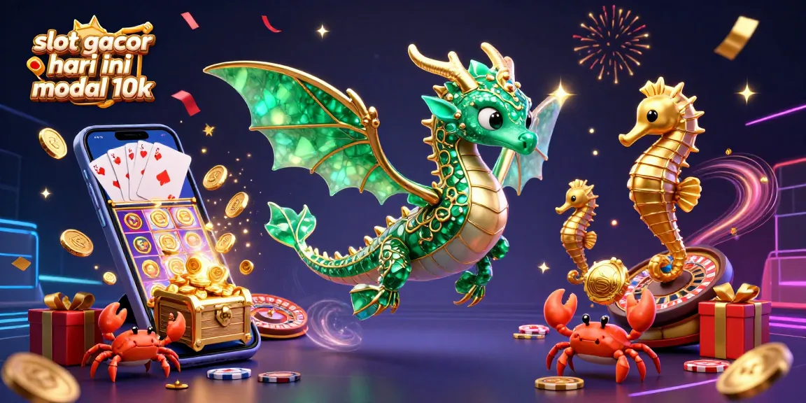 Spin reels and win with slot gacor hari ini modal 10k, showcasing vibrant 3D gaming elements.
