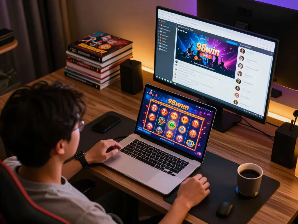 Player enjoying online gaming at 98win with engaging interface and cozy atmosphere