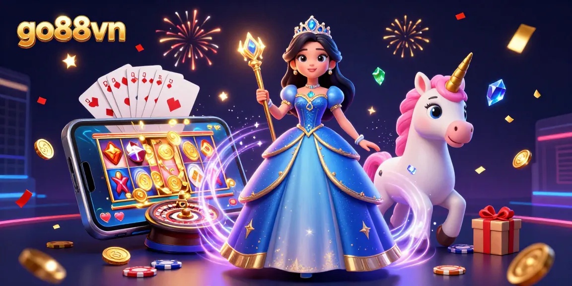 Experience the magic of go88vn with vibrant slot games, gold coins, and festive atmosphere!