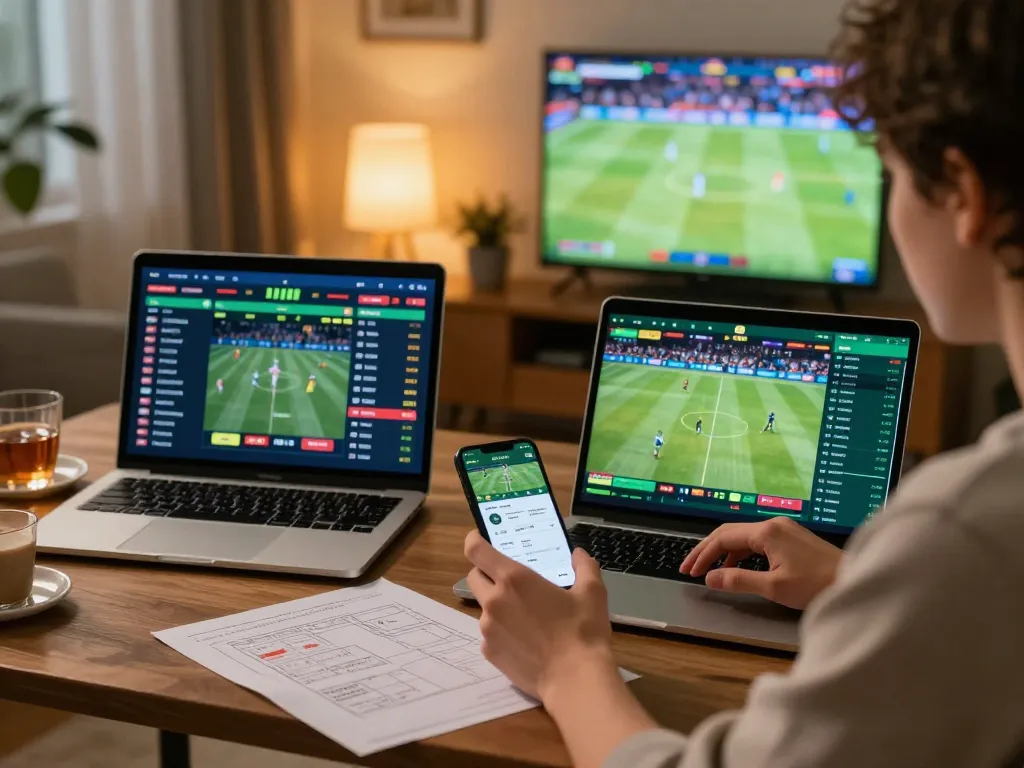 Engaging in strategic sports betting at home using Hubet for live odds and betting app.