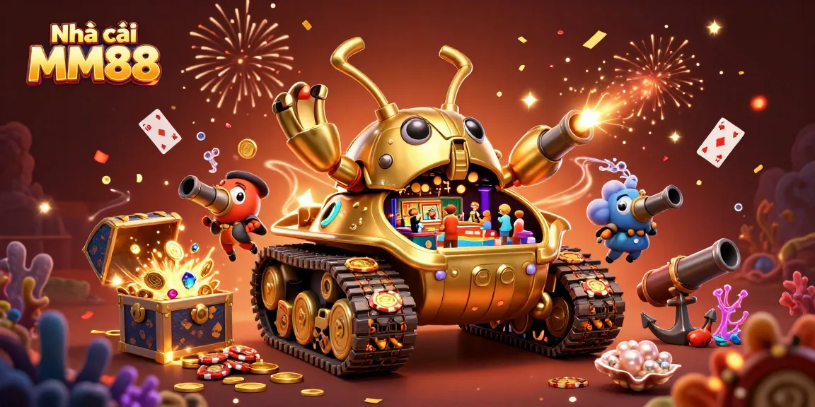 Engage with Nhà cái MM88 in a celebratory casino scene, capturing a dynamic gaming adventure.