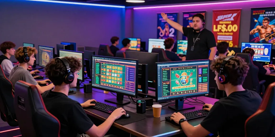 Engaging atmosphere of players at ngamenjitu enjoying online lottery games with vibrant gaming setup.