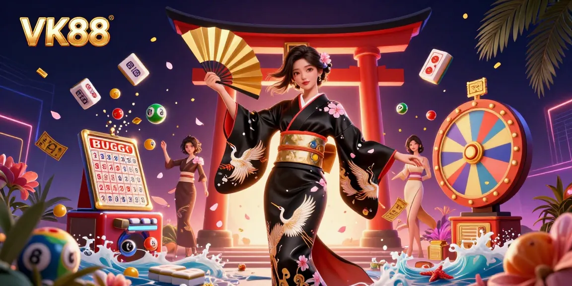 Winning at VK88 with captivating scene including vibrant lottery elements and a dynamic casino atmosphere.