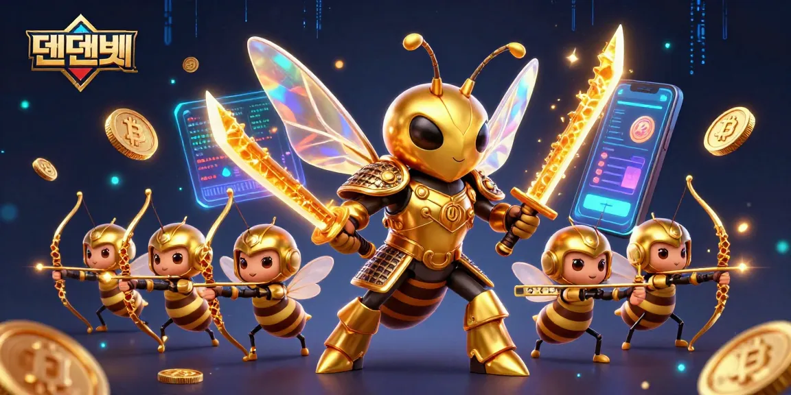 Experience the vibrant energy of 텐텐벳 with a golden hornet and crypto elements in action.