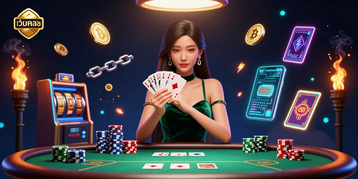 Experience captivating poker action with เว็บตรง strategies, featuring a beautiful player at an elegant table.