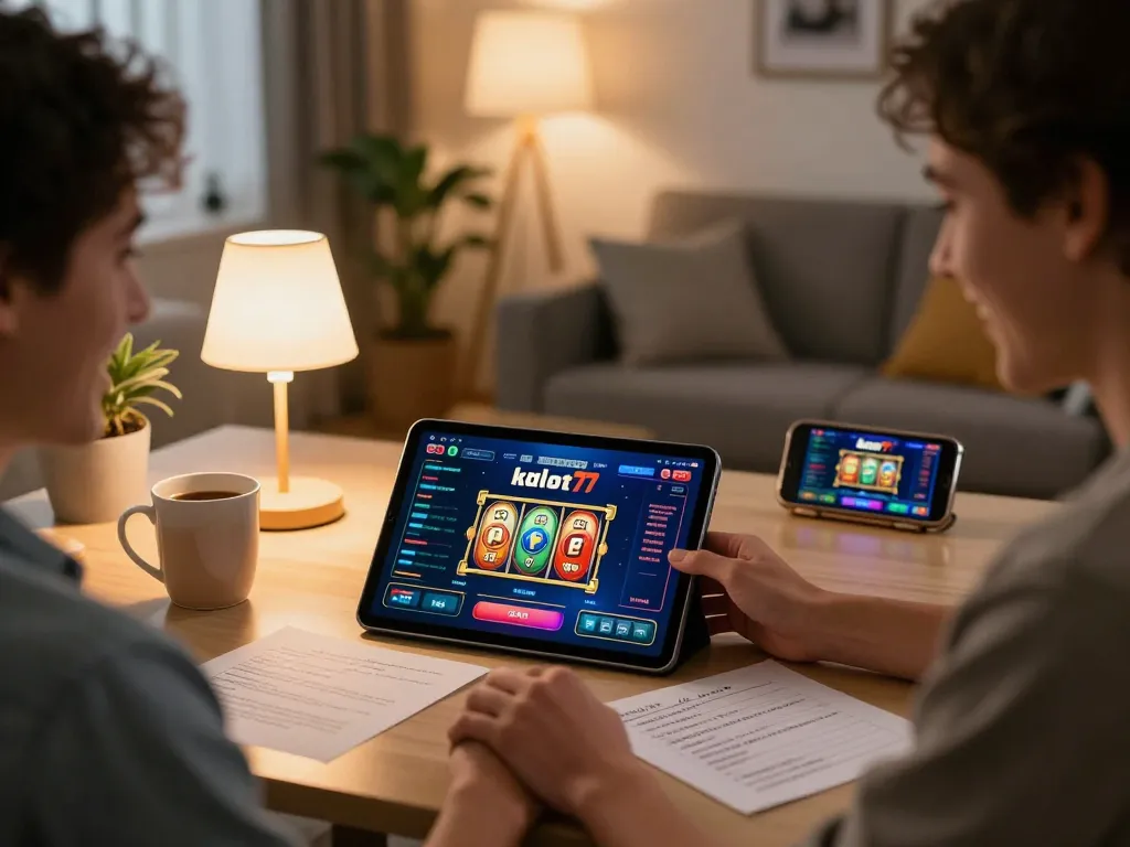Engaging slot gameplay on kdslot77 app in a cozy living room setting
