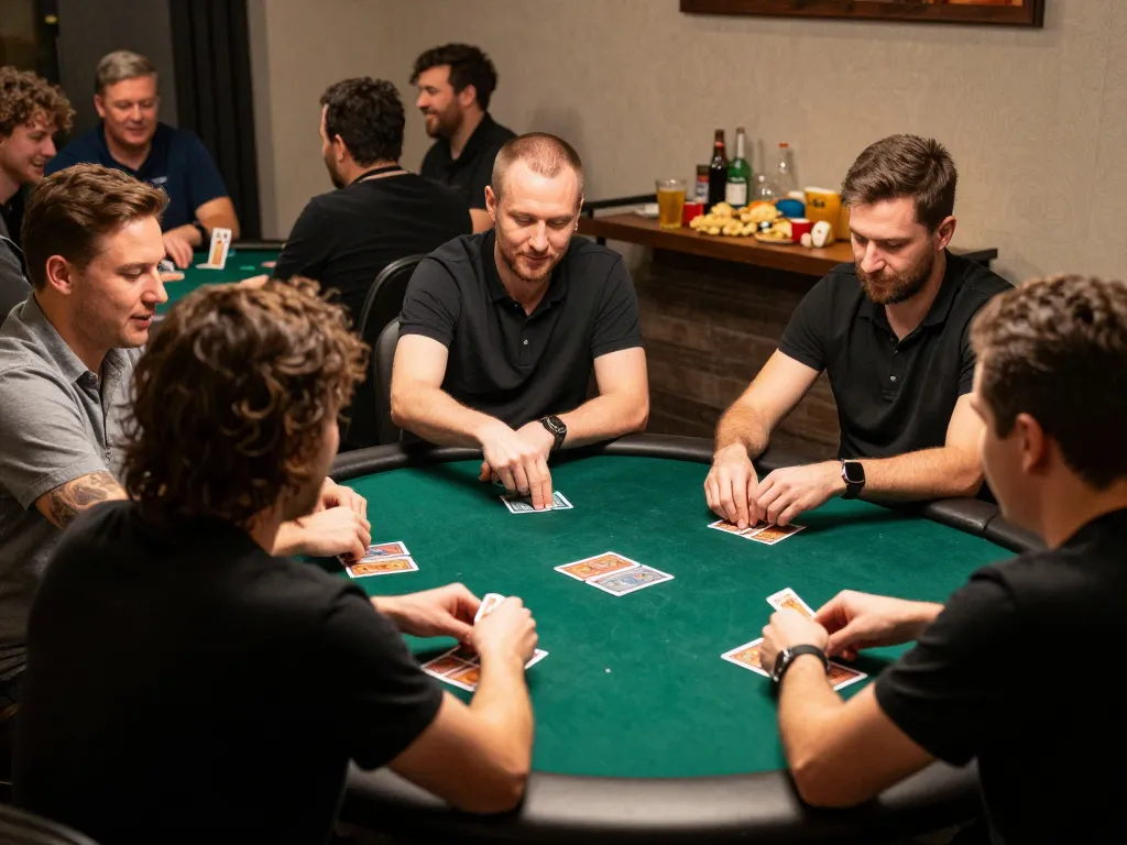 Players enjoying a lively poker night at home, showcasing the social element of gambling with 789club.